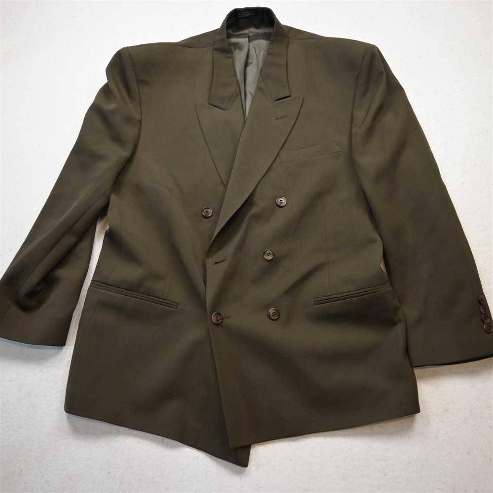 Vtg Mens Double Breasted 42S Olive Green Wool Mens Blazer Suit Jacket Sport Coat